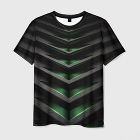 Мужская футболка 3D с принтом Зеленые яркие  абстрактные вставки спортивный стиль в Санкт-Петербурге, 100% полиэфир | прямой крой, круглый вырез горловины, длина до линии бедер | Тематика изображения на принте: 