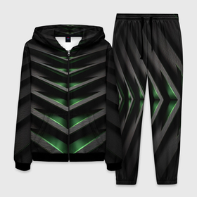 Мужской костюм 3D с принтом Зеленые яркие  абстрактные вставки спортивный стиль в Екатеринбурге, 100% полиэстер | Манжеты и пояс оформлены тканевой резинкой, двухслойный капюшон со шнурком для регулировки, карманы спереди | 