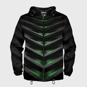 Мужская ветровка 3D с принтом Зеленые яркие  абстрактные вставки спортивный стиль в Екатеринбурге, 100% полиэстер | подол и капюшон оформлены резинкой с фиксаторами, два кармана без застежек по бокам, один потайной карман на груди | 
