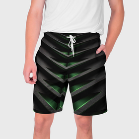 Мужские шорты 3D с принтом Зеленые яркие  абстрактные вставки спортивный стиль в Новосибирске,  полиэстер 100% | прямой крой, два кармана без застежек по бокам. Мягкая трикотажная резинка на поясе, внутри которой широкие завязки. Длина чуть выше колен | 