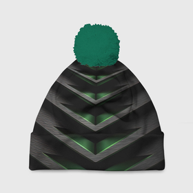 Шапка 3D c помпоном с принтом Зеленые яркие  абстрактные вставки спортивный стиль в Санкт-Петербурге, 100% полиэстер | универсальный размер, печать по всей поверхности изделия | 