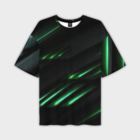Мужская футболка oversize 3D с принтом Спортивный черно зеленый стиль в Екатеринбурге,  |  | 