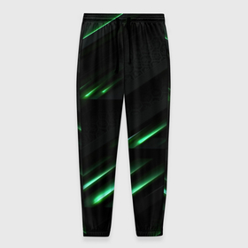 Мужские брюки 3D с принтом Спортивный черно зеленый стиль в Екатеринбурге, 100% полиэстер | манжеты по низу, эластичный пояс регулируется шнурком, по бокам два кармана без застежек, внутренняя часть кармана из мелкой сетки | 