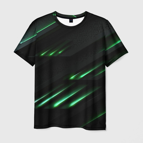 Мужская футболка 3D с принтом Спортивный черно зеленый стиль в Екатеринбурге, 100% полиэфир | прямой крой, круглый вырез горловины, длина до линии бедер | 