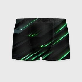 Мужские трусы 3D с принтом Спортивный черно зеленый стиль в Екатеринбурге, 50% хлопок, 50% полиэстер | классическая посадка, на поясе мягкая тканевая резинка | 