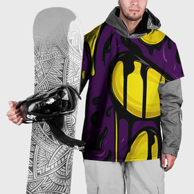 Накидка на куртку 3D с принтом Желтые яркие пятна краски на фиолетовом в Тюмени, 100% полиэстер |  | Тематика изображения на принте: 