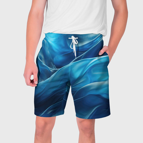 Мужские шорты 3D с принтом Синие  абстрактные волны в Санкт-Петербурге,  полиэстер 100% | прямой крой, два кармана без застежек по бокам. Мягкая трикотажная резинка на поясе, внутри которой широкие завязки. Длина чуть выше колен | 