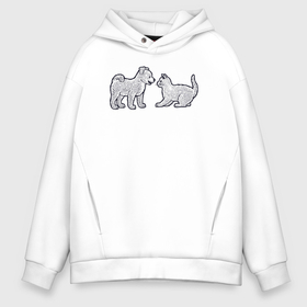 Мужское худи Oversize хлопок с принтом Собачка кошечка в Ухте, френч-терри — 70% хлопок, 30% полиэстер. Мягкий теплый начес внутри —100% хлопок | боковые карманы, эластичные манжеты и нижняя кромка, капюшон на магнитной кнопке | Тематика изображения на принте: 