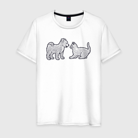 Мужская футболка хлопок с принтом Собачка кошечка в Курске, 100% хлопок | прямой крой, круглый вырез горловины, длина до линии бедер, слегка спущенное плечо. | 