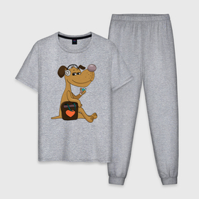 Мужская пижама хлопок с принтом Dog chill в Белгороде, 100% хлопок | брюки и футболка прямого кроя, без карманов, на брюках мягкая резинка на поясе и по низу штанин
 | Тематика изображения на принте: 