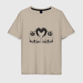 Мужская футболка хлопок Oversize с принтом Персидские коты и хвостики составляют сердце в Новосибирске, 100% хлопок | свободный крой, круглый ворот, “спинка” длиннее передней части | 