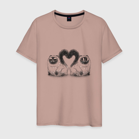 Мужская футболка хлопок с принтом Персидские коты и хвостики составляют сердце в Екатеринбурге, 100% хлопок | прямой крой, круглый вырез горловины, длина до линии бедер, слегка спущенное плечо. | 