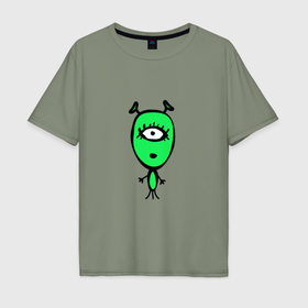 Мужская футболка хлопок Oversize с принтом Милый инопланетянин , 100% хлопок | свободный крой, круглый ворот, “спинка” длиннее передней части | 
