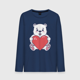 Мужской лонгслив хлопок с принтом Белый медведь с сердцем , 100% хлопок |  | Тематика изображения на принте: 