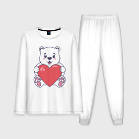 Мужская пижама с лонгсливом хлопок с принтом Белый медведь с сердцем в Кировске,  |  | 