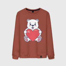 Мужской свитшот хлопок с принтом Белый медведь с сердцем , 100% хлопок |  | Тематика изображения на принте: 