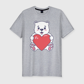 Мужская футболка хлопок Slim с принтом Белый медведь с сердцем в Екатеринбурге, 92% хлопок, 8% лайкра | приталенный силуэт, круглый вырез ворота, длина до линии бедра, короткий рукав | 