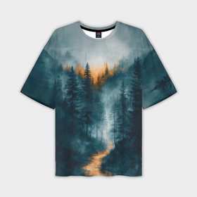 Мужская футболка oversize 3D с принтом Золотая тропинка через лес в Белгороде,  |  | 