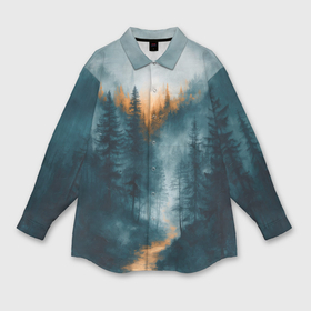 Мужская рубашка oversize 3D с принтом Золотая тропинка через лес в Белгороде,  |  | 