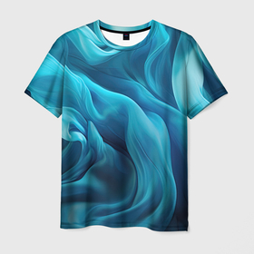 Мужская футболка 3D с принтом Синяя абстрактная  волнистая  ткань в Санкт-Петербурге, 100% полиэфир | прямой крой, круглый вырез горловины, длина до линии бедер | 