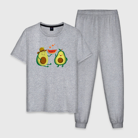 Мужская пижама хлопок с принтом Парочка авокадо , 100% хлопок | брюки и футболка прямого кроя, без карманов, на брюках мягкая резинка на поясе и по низу штанин
 | Тематика изображения на принте: 