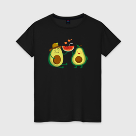 Женская футболка хлопок с принтом Парочка авокадо в Кировске, 100% хлопок | прямой крой, круглый вырез горловины, длина до линии бедер, слегка спущенное плечо | 