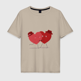 Мужская футболка хлопок Oversize с принтом Влюбленная пара сердец в Петрозаводске, 100% хлопок | свободный крой, круглый ворот, “спинка” длиннее передней части | 