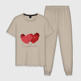 Мужская пижама хлопок с принтом Влюбленная пара сердец в Тюмени, 100% хлопок | брюки и футболка прямого кроя, без карманов, на брюках мягкая резинка на поясе и по низу штанин
 | 
