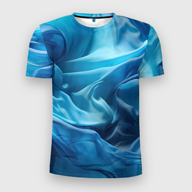 Мужская футболка 3D Slim с принтом Синие волны из материи абстракция в Курске, 100% полиэстер с улучшенными характеристиками | приталенный силуэт, круглая горловина, широкие плечи, сужается к линии бедра | Тематика изображения на принте: 