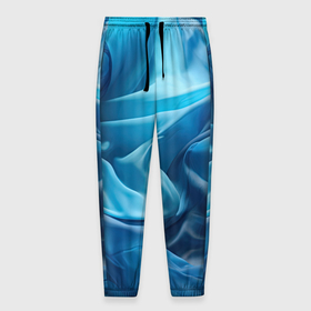 Мужские брюки 3D с принтом Синие волны из материи абстракция в Новосибирске, 100% полиэстер | манжеты по низу, эластичный пояс регулируется шнурком, по бокам два кармана без застежек, внутренняя часть кармана из мелкой сетки | 