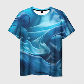 Мужская футболка 3D с принтом Синие волны из материи абстракция в Новосибирске, 100% полиэфир | прямой крой, круглый вырез горловины, длина до линии бедер | 