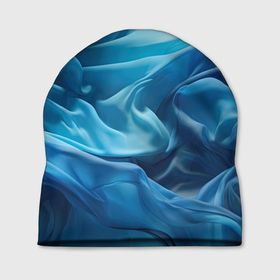 Шапка 3D с принтом Синие волны из материи абстракция в Курске, 100% полиэстер | универсальный размер, печать по всей поверхности изделия | Тематика изображения на принте: 