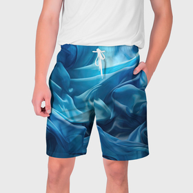 Мужские шорты 3D с принтом Синие волны из материи абстракция в Кировске,  полиэстер 100% | прямой крой, два кармана без застежек по бокам. Мягкая трикотажная резинка на поясе, внутри которой широкие завязки. Длина чуть выше колен | 