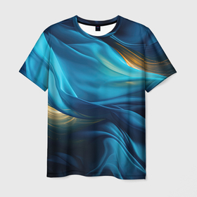 Мужская футболка 3D с принтом Синие волны из материи  абстракция в Екатеринбурге, 100% полиэфир | прямой крой, круглый вырез горловины, длина до линии бедер | 