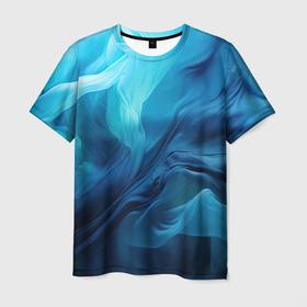 Мужская футболка 3D с принтом Синие волны  из материи  абстракция в Новосибирске, 100% полиэфир | прямой крой, круглый вырез горловины, длина до линии бедер | 