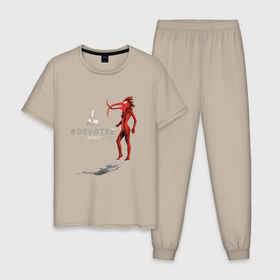 Мужская пижама хлопок с принтом Depeche Mode   I am devotee в Тюмени, 100% хлопок | брюки и футболка прямого кроя, без карманов, на брюках мягкая резинка на поясе и по низу штанин
 | Тематика изображения на принте: 