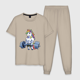 Мужская пижама хлопок с принтом Тяж единорог в Курске, 100% хлопок | брюки и футболка прямого кроя, без карманов, на брюках мягкая резинка на поясе и по низу штанин
 | 