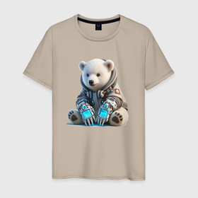 Мужская футболка хлопок с принтом Прикольный мишутка   киберпанк в Петрозаводске, 100% хлопок | прямой крой, круглый вырез горловины, длина до линии бедер, слегка спущенное плечо. | 