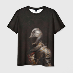 Мужская футболка 3D с принтом Рыцарь в стальных доспехах в Курске, 100% полиэфир | прямой крой, круглый вырез горловины, длина до линии бедер | 