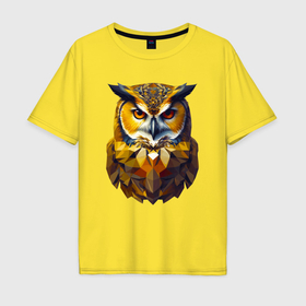 Мужская футболка хлопок Oversize с принтом Золотая сова мудрости в Курске, 100% хлопок | свободный крой, круглый ворот, “спинка” длиннее передней части | Тематика изображения на принте: 