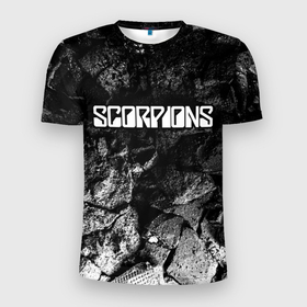 Мужская футболка 3D Slim с принтом Scorpions black graphite , 100% полиэстер с улучшенными характеристиками | приталенный силуэт, круглая горловина, широкие плечи, сужается к линии бедра | 