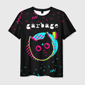 Мужская футболка 3D с принтом Garbage   rock star cat в Белгороде, 100% полиэфир | прямой крой, круглый вырез горловины, длина до линии бедер | 