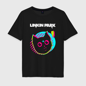 Мужская футболка хлопок Oversize с принтом Linkin Park rock star cat в Санкт-Петербурге, 100% хлопок | свободный крой, круглый ворот, “спинка” длиннее передней части | 