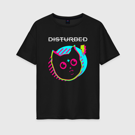 Женская футболка хлопок Oversize с принтом Disturbed rock star cat в Тюмени, 100% хлопок | свободный крой, круглый ворот, спущенный рукав, длина до линии бедер
 | 