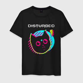 Мужская футболка хлопок с принтом Disturbed rock star cat в Тюмени, 100% хлопок | прямой крой, круглый вырез горловины, длина до линии бедер, слегка спущенное плечо. | Тематика изображения на принте: 