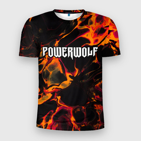 Мужская футболка 3D Slim с принтом Powerwolf red lava в Белгороде, 100% полиэстер с улучшенными характеристиками | приталенный силуэт, круглая горловина, широкие плечи, сужается к линии бедра | Тематика изображения на принте: 