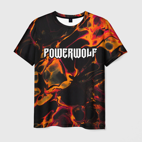 Мужская футболка 3D с принтом Powerwolf red lava в Кировске, 100% полиэфир | прямой крой, круглый вырез горловины, длина до линии бедер | 