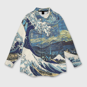 Мужская рубашка oversize 3D с принтом Большая волна в Канагаве   Ван Гог в Белгороде,  |  | 