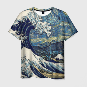 Мужская футболка 3D с принтом Большая волна в Канагаве   Ван Гог в Белгороде, 100% полиэфир | прямой крой, круглый вырез горловины, длина до линии бедер | Тематика изображения на принте: 