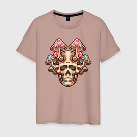 Мужская футболка хлопок с принтом Триповый череп гриб в Курске, 100% хлопок | прямой крой, круглый вырез горловины, длина до линии бедер, слегка спущенное плечо. | Тематика изображения на принте: 